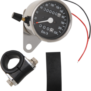 2.4" KPH Mini LED Mechanical Speedometer/Indicators/Trip - Chrome Housing - Black Face - 2:1