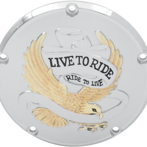 Derby Cover - Live to Ride - 5-Hole - Chrome w/Gold Eagle - '99-'18 Big Twin
