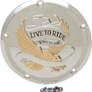 Derby Cover - Live to Ride - 5-Hole - Chrome w/Gold Eagle - '15-'25 Harley-Davidson