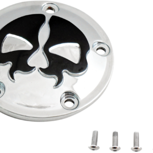 Points Cover - Chrome - Black Skull - 5 Hole - Twin Cam