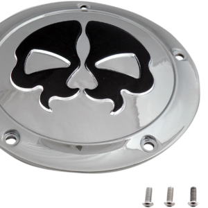 Derby Cover - Split Skull - 5 Hole - Chrome w/Black Skull - '15-'25 Harley-Davidson