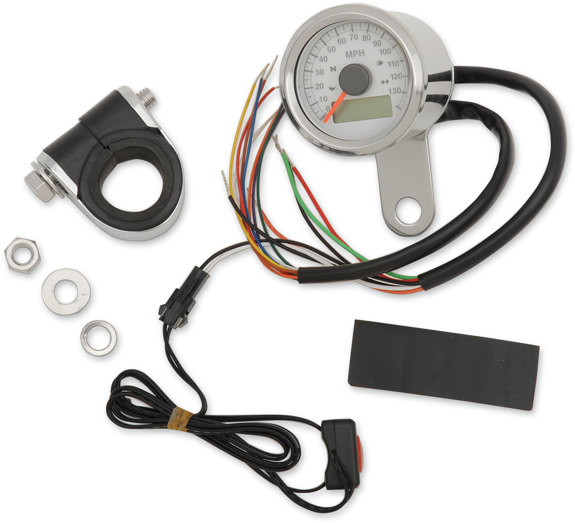 Programmable Speedometer with Indicator Lights - Natural - 140 MPH LED White Face - 1-7/8"