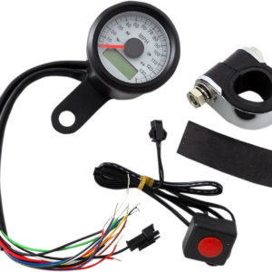 Programmable Speedometer with Indicator Lights - Gloss Black - 140 MPH LED White Face - 1-7/8"