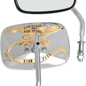 Mirrors - Live To Ride - Side View - Rectangle - Chrome/Gold - Pair