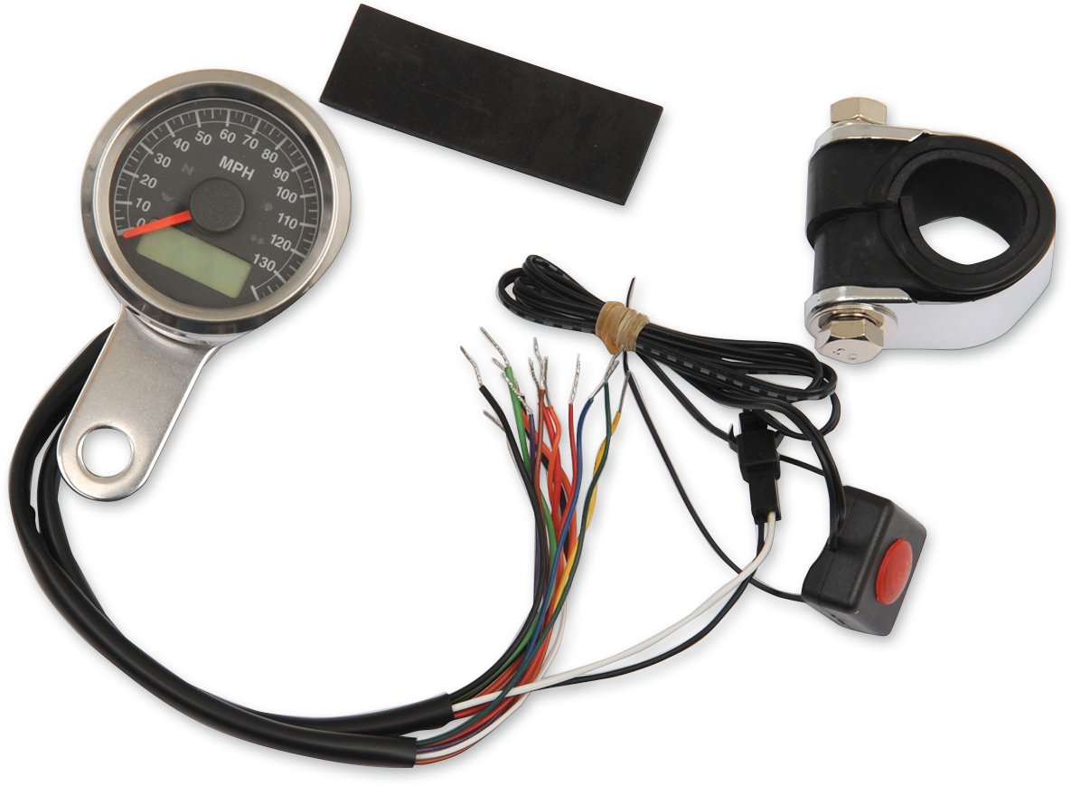 Programmable Speedometer with Indicator Lights - Natural - 140 MPH LED Black Face - 1-7/8"