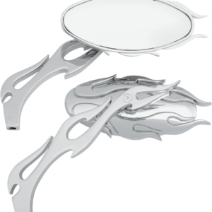 Mirrors - Flame - Side View - Oval - Chrome - Pair