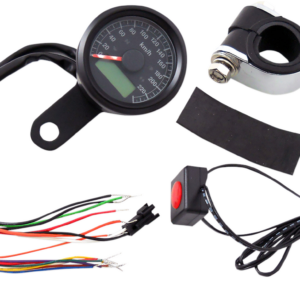 Mini Programmable Speedometer with Indicator Lights - Gloss Black - KPH - Black Face