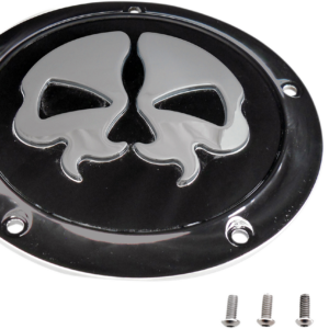 Derby Cover - Split Skull - 5 Hole - Black w/Chrome Skull - '15-'25 Harley-Davidson