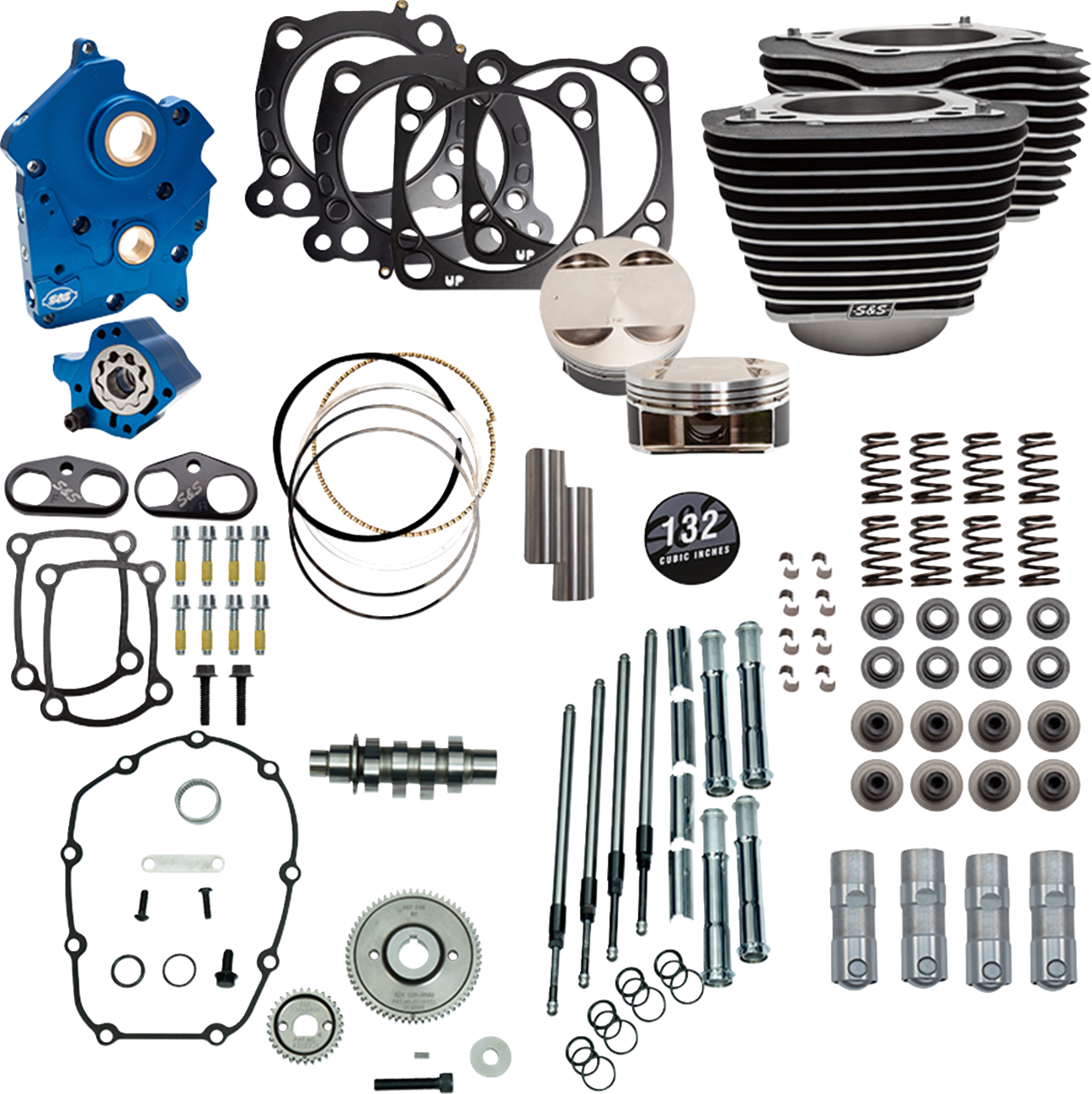 Power Pack - Oil Cooled - 550G - Wrinkle Black w/Highlight - Chrome Pushrod Tubes - 114"/117" M8