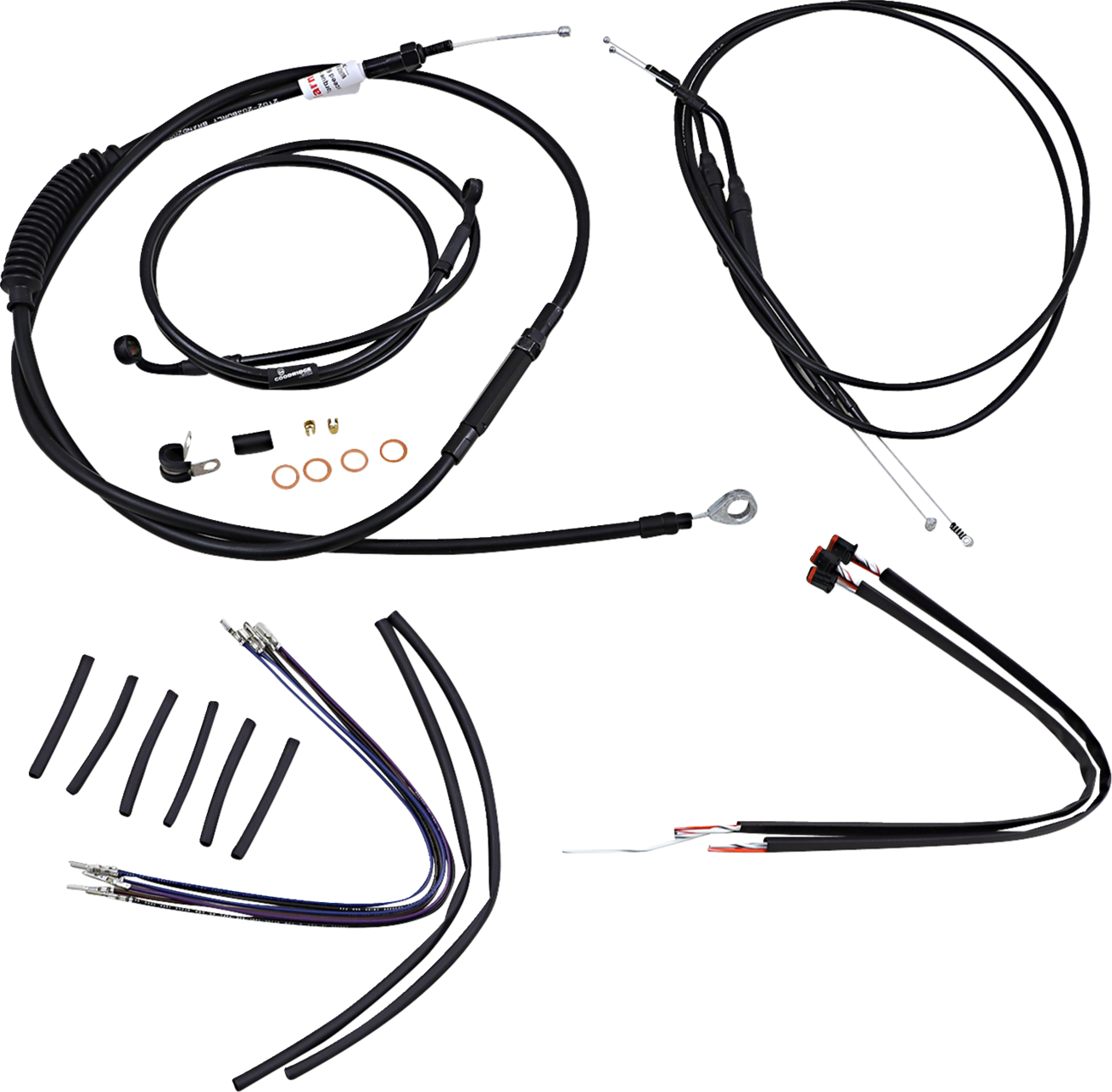 Complete Black Vinyl Handlebar Cable/Line Kit for Ape Hangers - 14" - '14-'22 Sportster