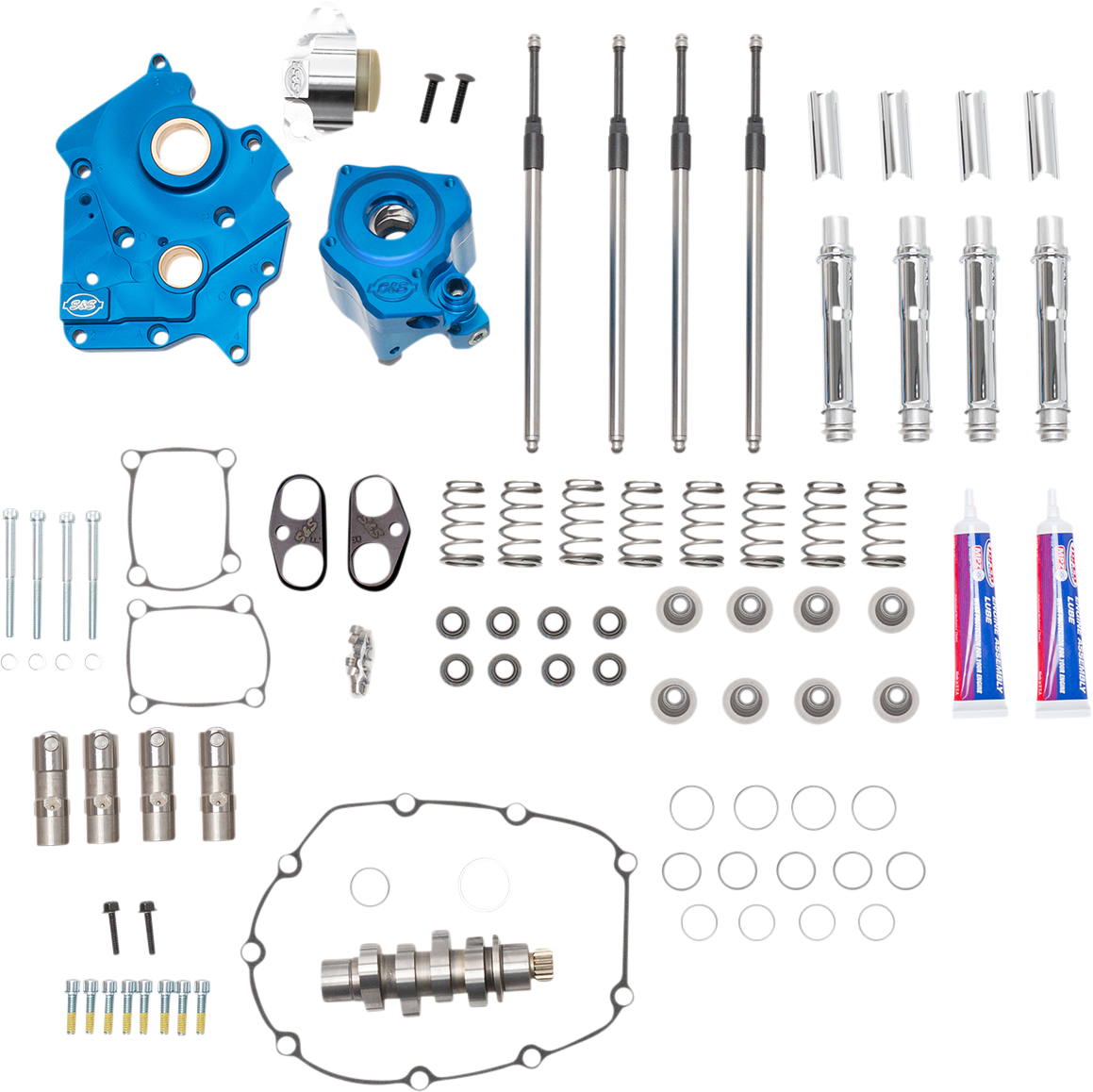 Cam Chest Kit - Water Cooled - Chain Drive - 450 Cam - Chrome Pushrod Tubes - M8