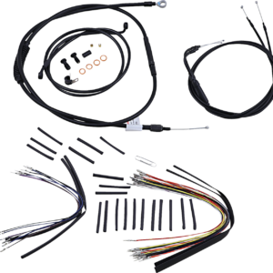 Complete Black Vinyl Handlebar Cable/Line Kit for Ape Hangers - 14" - '07-'10 FXST