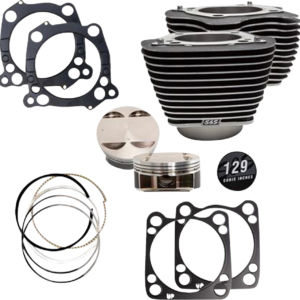 129" Cylinder Kit - 4.375" Stroke - Wrinkle Black w/Highlighted Fins - M8