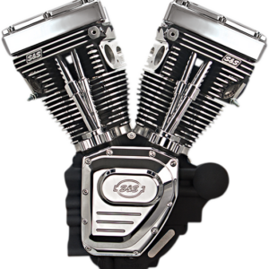 T124 Long Block Engine - Wrinkle Black and Chrome - Touring
