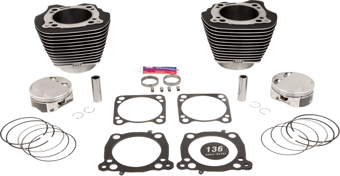 136" Cylinder Kit - 4.625" Stroke - Wrinkle Black w/Highlighted Fins - M8