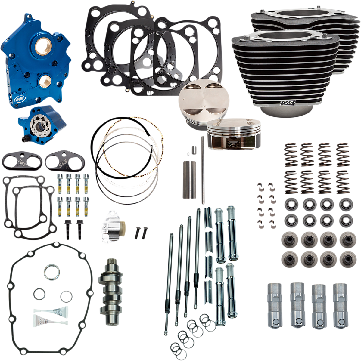 Power Pack - Oil Cooled - 550C - Wrinkle Black w/Highlight - Chrome Pushrod Tubes - M8