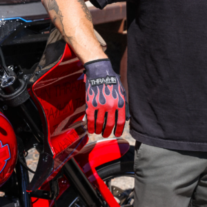 Stealth Leather Palm Flame Gloves - Red - XL