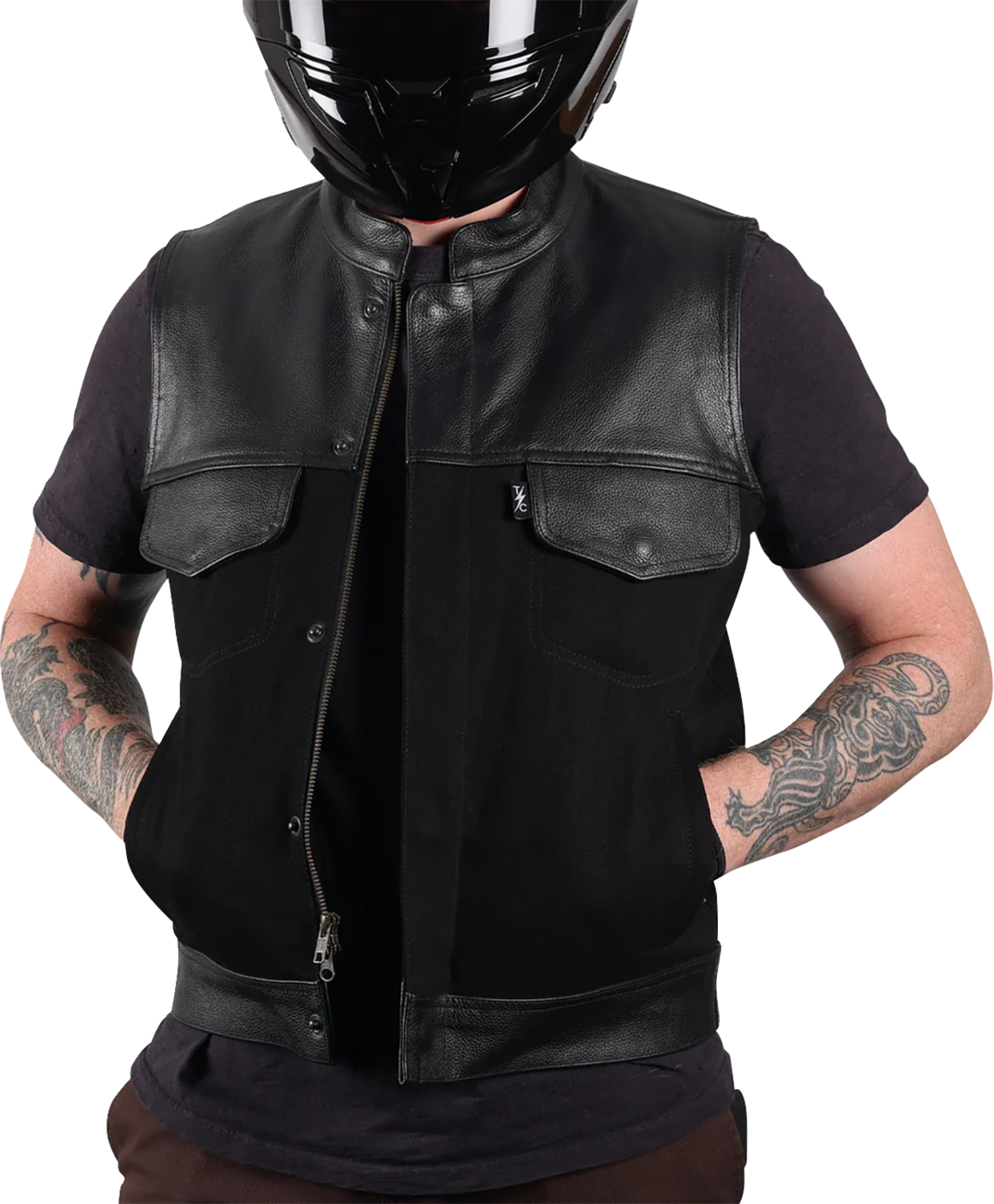 Kanan Leather/Denim Riding Vest - Black - Small