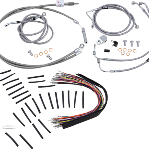 Complete Stainless Braided Handlebar Cable/Brake Line Kit - 13" Ape Hangers - '08-'13 FLH