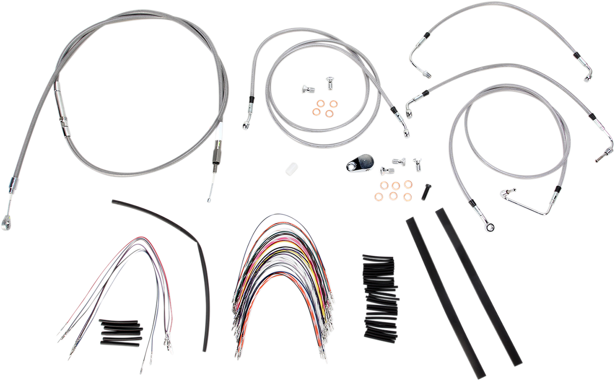 Complete Stainless Braided Handlebar Cable/Brake Line Kit - 14" Ape Hangers- '08-'13 Touring