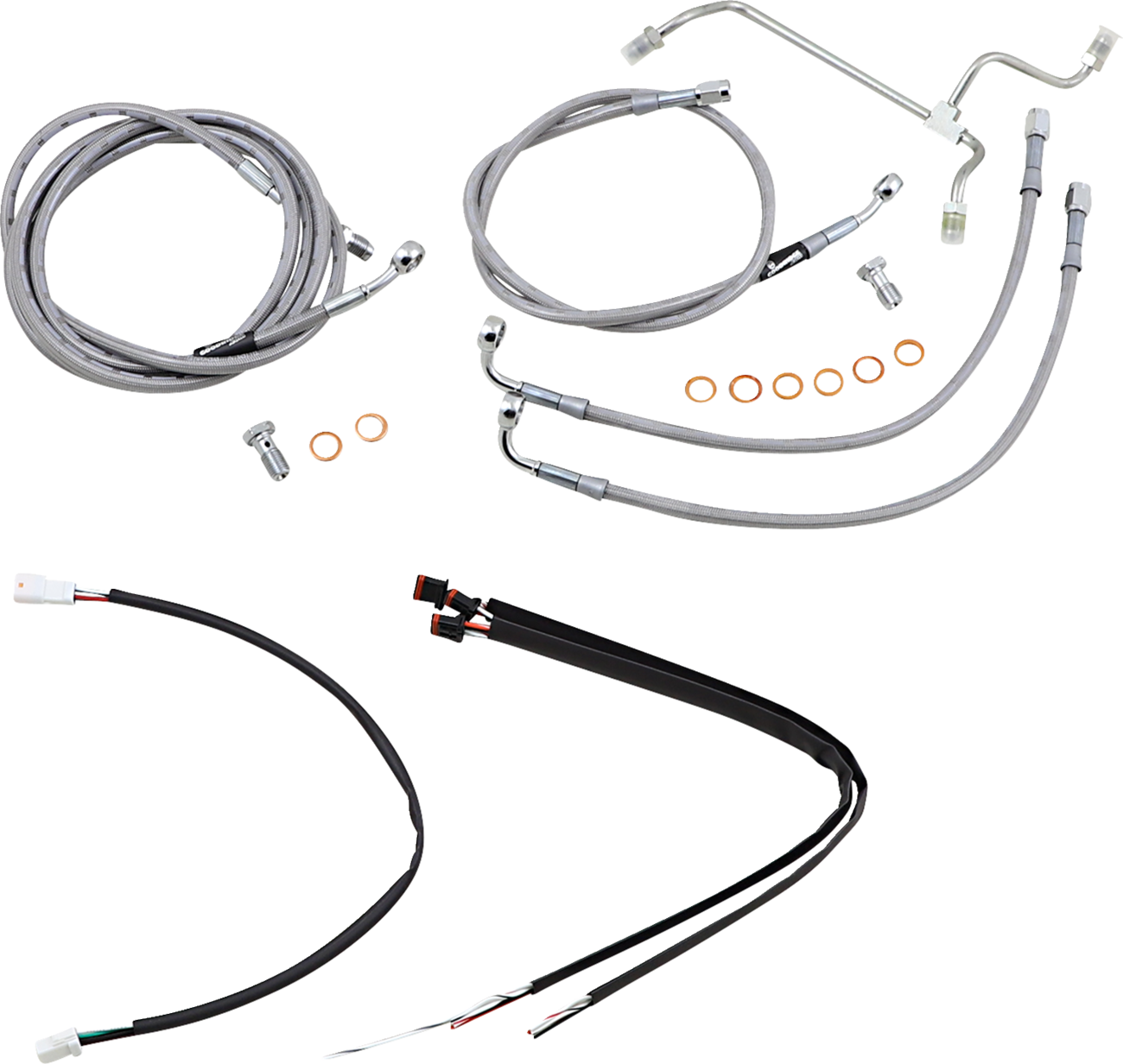 Complete Stainless Braided Handlebar Cable/Brake Line Kit - 16" Ape Hangers - '17-'19 Touring